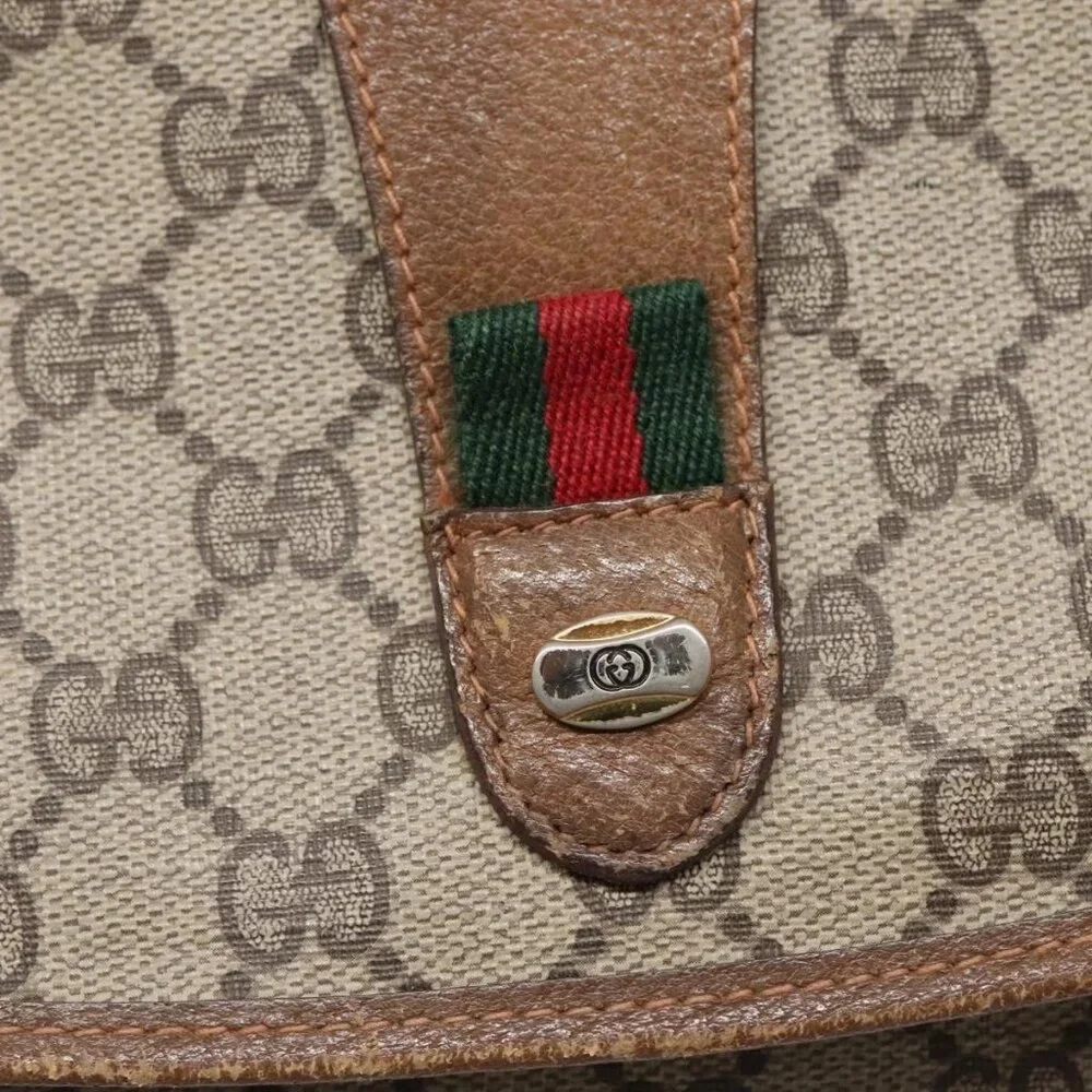 GUCCI GG Supreme Web Sherry Line Clutch Bag PVC Beige Gold 89 01 031 Auth 139970